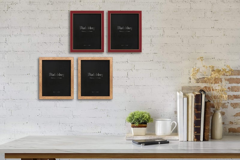 VIOLABBEY 8x10 Picture Frames Set of 4, Colorful Photo Frame of Modern Style, High Definition Tempered Real Glass, Wall Mounted or Tabletop Display (Gold+Red) - Image 5